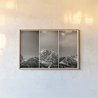 Peak Panel by Nathan Larson. shown as a paper print in a natural frame. Available as a archival giclee rolled canvas, fine art paper, or poster print. SKU 82414i.