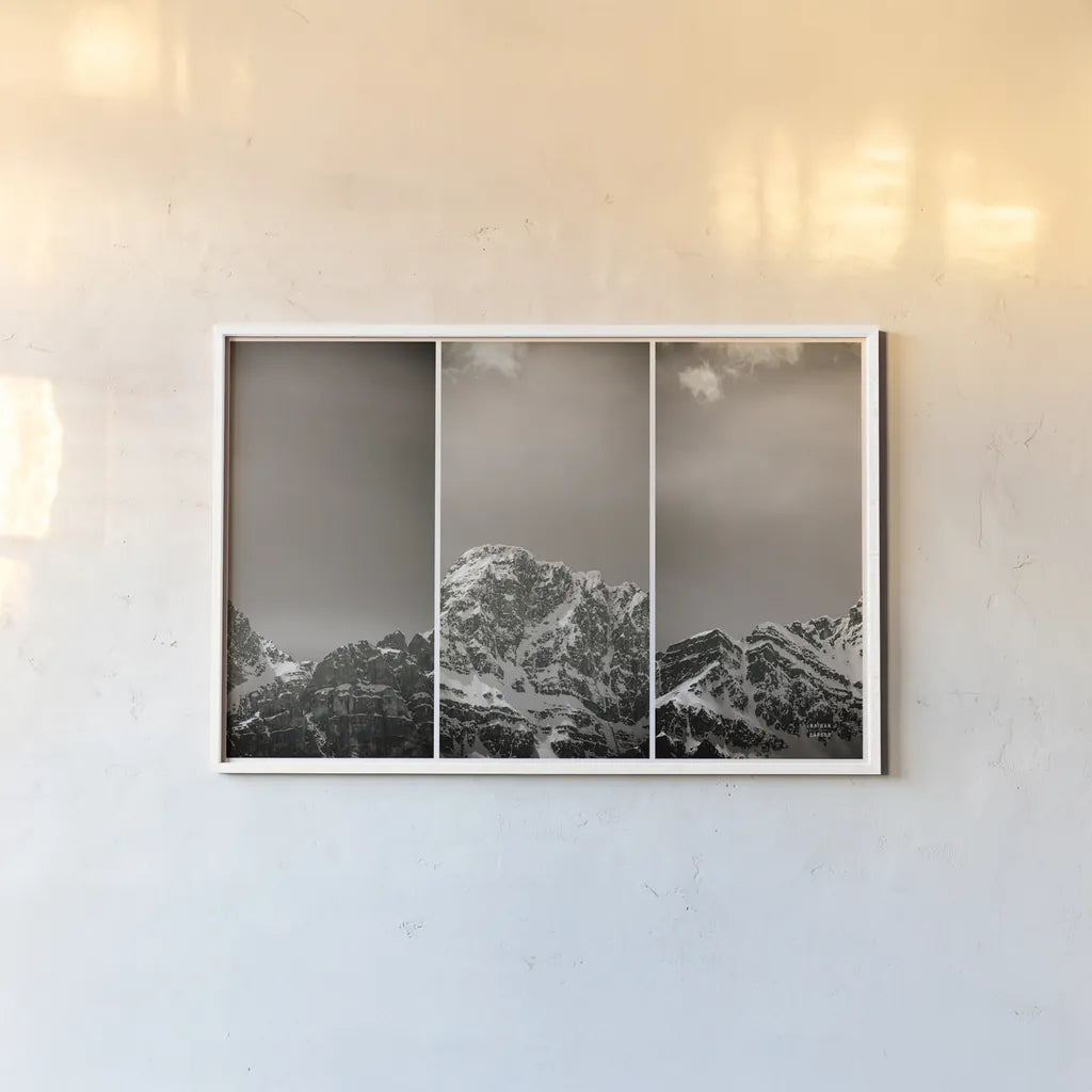 Peak Panel by Nathan Larson. shown as a paper print in a white frame. Available as a archival giclee rolled canvas, fine art paper, or poster print. SKU 82414i.