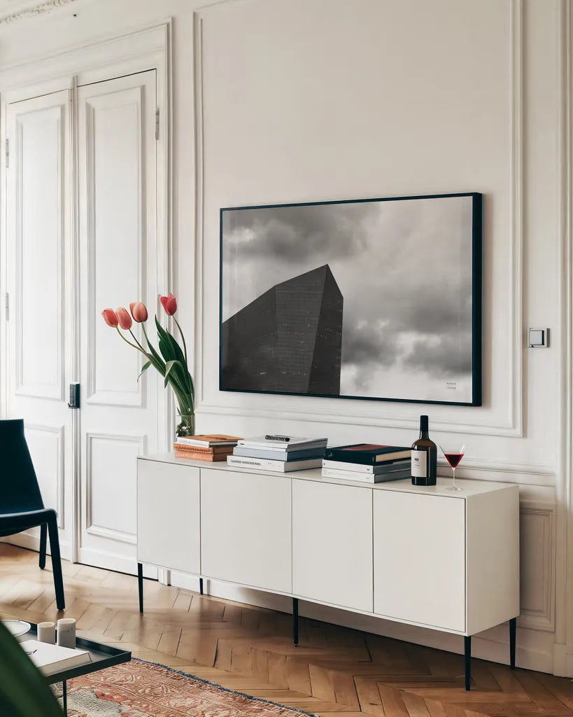 Philly III by Nathan Larson. shown as a framed stretched canvas in a living room above a console. Available as a archival giclee rolled canvas, fine art paper, or poster print. SKU 88599i.