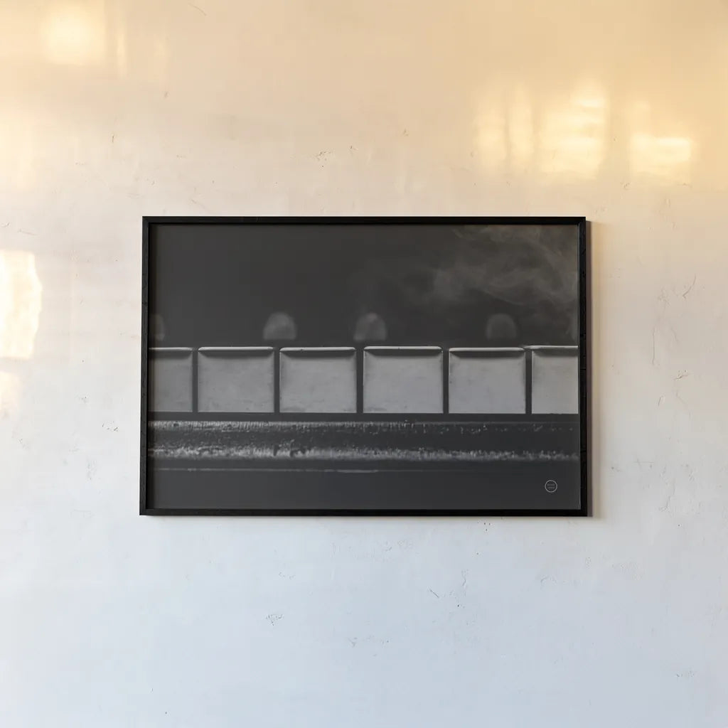 Piano Lounge II by Nathan Larson. shown as a paper print in a black flame. Available as a archival giclee rolled canvas, fine art paper, or poster print. SKU 76311i.