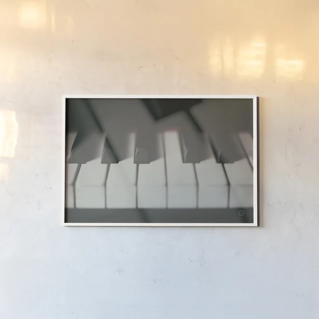 Piano Lounge III by Nathan Larson. shown as a paper print in a white frame. Available as a archival giclee rolled canvas, fine art paper, or poster print. SKU 76312i.