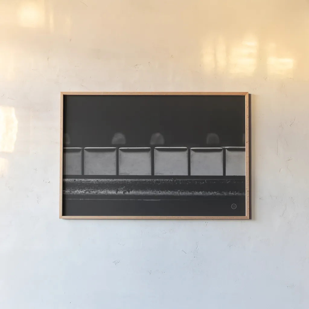 Piano Lounge V by Nathan Larson. shown as a paper print in a natural frame. Available as a archival giclee rolled canvas, fine art paper, or poster print. SKU 76314i.