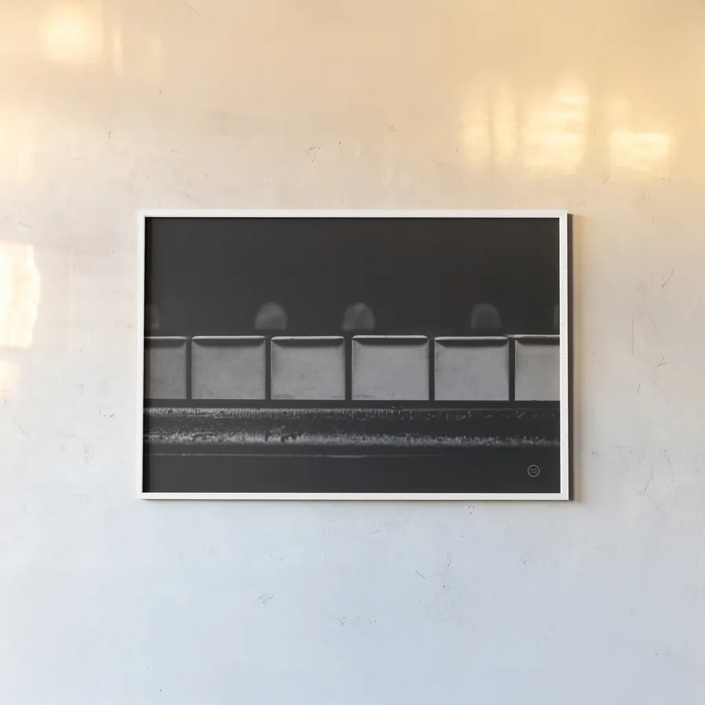 Piano Lounge V by Nathan Larson. shown as a paper print in a white frame. Available as a archival giclee rolled canvas, fine art paper, or poster print. SKU 76314i.