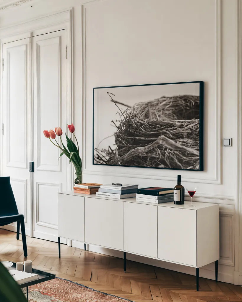 Preparing II by Nathan Larson. shown as a framed stretched canvas in a living room above a console. Available as a archival giclee rolled canvas, fine art paper, or poster print. SKU 99782i.