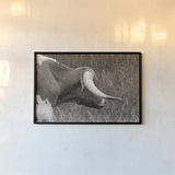 Raining Bull BW by Nathan Larson. shown as a paper print in a black flame. Available as a archival giclee rolled canvas, fine art paper, or poster print. SKU 99206i.