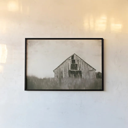 Rainy Barn Days by Nathan Larson. shown as a paper print in a black flame. Available as a archival giclee rolled canvas, fine art paper, or poster print. SKU 98025i.