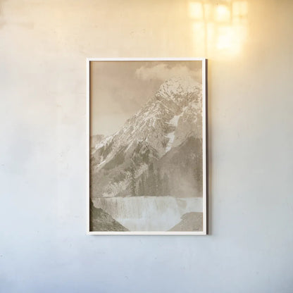 Remember the Mountain by Nathan Larson. shown as a paper print in a white frame. Available as a archival giclee rolled canvas, fine art paper, or poster print. SKU 84247h.