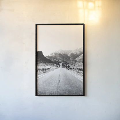 Road to Old West BW by Nathan Larson. shown as a paper print in a black flame. Available as a archival giclee rolled canvas, fine art paper, or poster print. SKU 72754h.