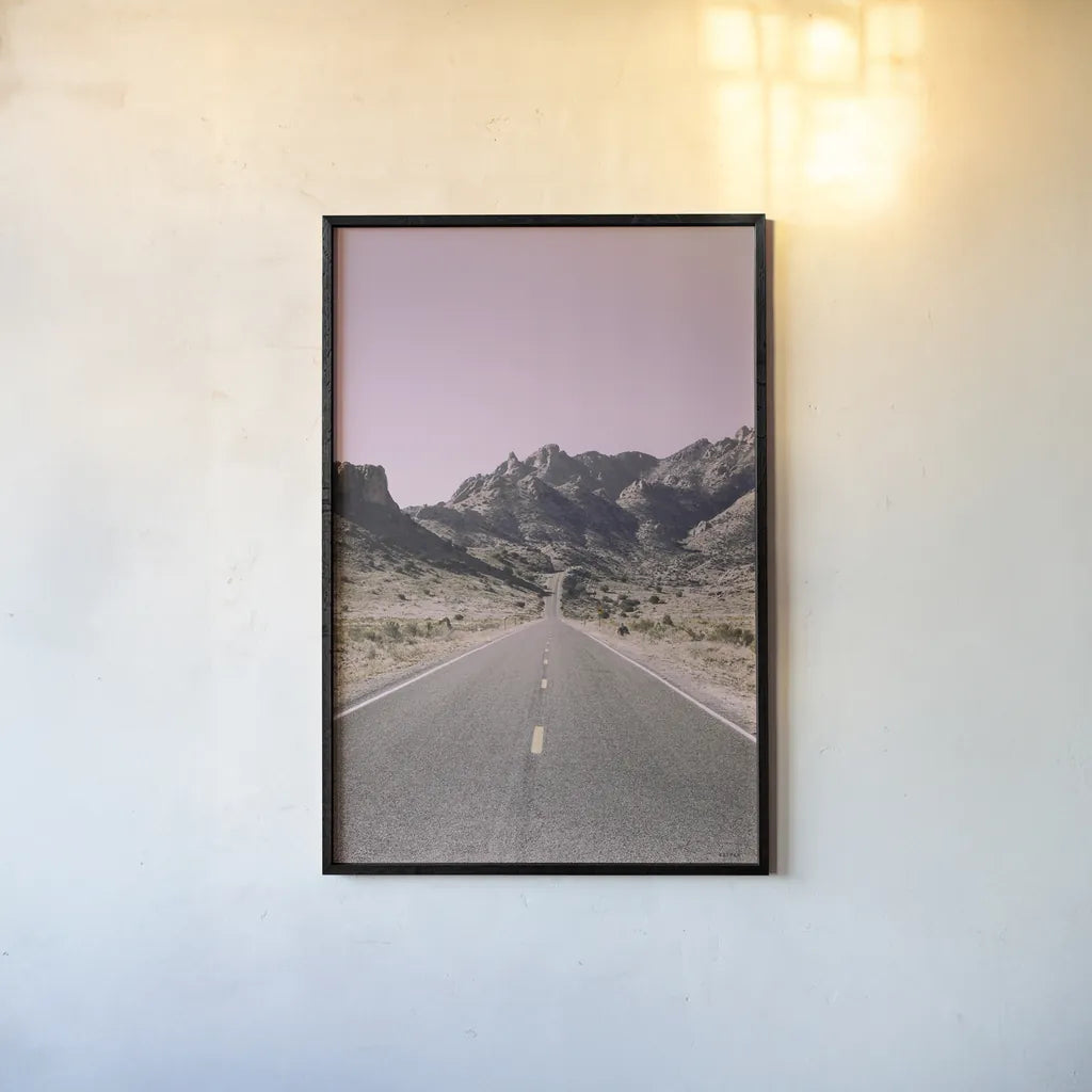 Road to Old West Purple by Nathan Larson. shown as a paper print in a black flame. Available as a archival giclee rolled canvas, fine art paper, or poster print. SKU 79243h.