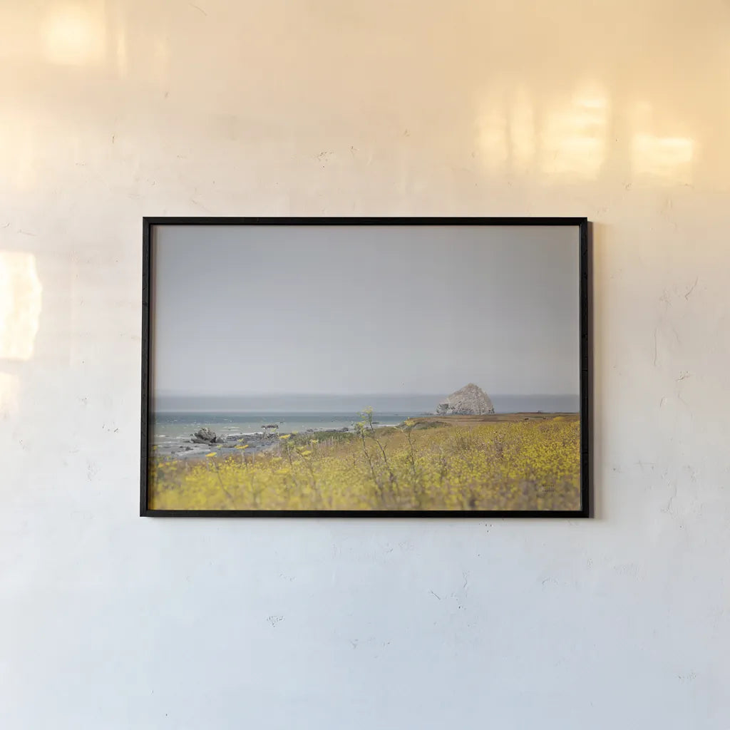 Rocky Coast Days by Nathan Larson. shown as a paper print in a black flame. Available as a archival giclee rolled canvas, fine art paper, or poster print. SKU 90175i.