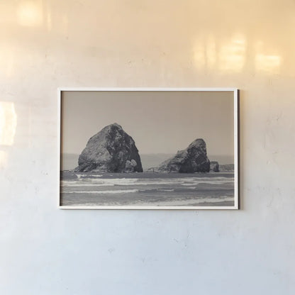 Rocky Shores by Nathan Larson. shown as a paper print in a white frame. Available as a archival giclee rolled canvas, fine art paper, or poster print. SKU 92598i.