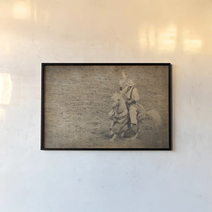 Rodeo I Sepia Vintage by Nathan Larson. shown as a paper print in a black flame. Available as a archival giclee rolled canvas, fine art paper, or poster print. SKU 91324i.