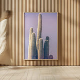 Saguaro Purple Pastel by Nathan Larson. shown as over sized large wall art. Available as an archival giclee rolled canvas, fine art paper, or poster print. SKU 97578h.