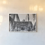 San Antonio Mission II by Nathan Larson. shown as a paper print in a white frame. Available as a archival giclee rolled canvas, fine art paper, or poster print. SKU 102781i.