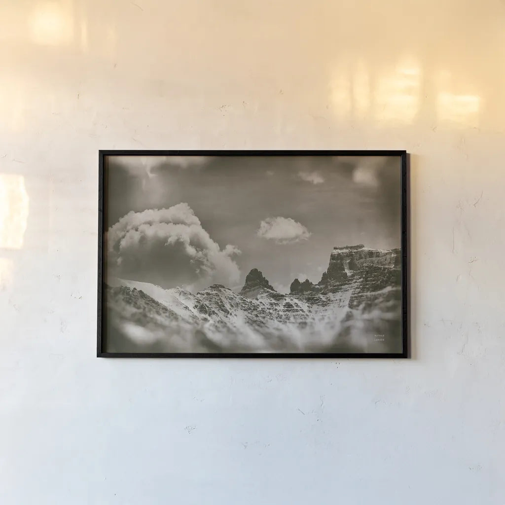 Sepia Peaks by Nathan Larson. shown as a paper print in a black flame. Available as a archival giclee rolled canvas, fine art paper, or poster print. SKU 81191i.