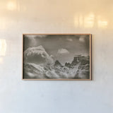Sepia Peaks by Nathan Larson. shown as a paper print in a natural frame. Available as a archival giclee rolled canvas, fine art paper, or poster print. SKU 81191i.