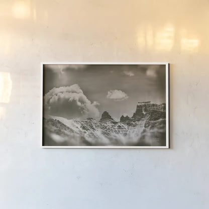 Sepia Peaks by Nathan Larson. shown as a paper print in a white frame. Available as a archival giclee rolled canvas, fine art paper, or poster print. SKU 81191i.