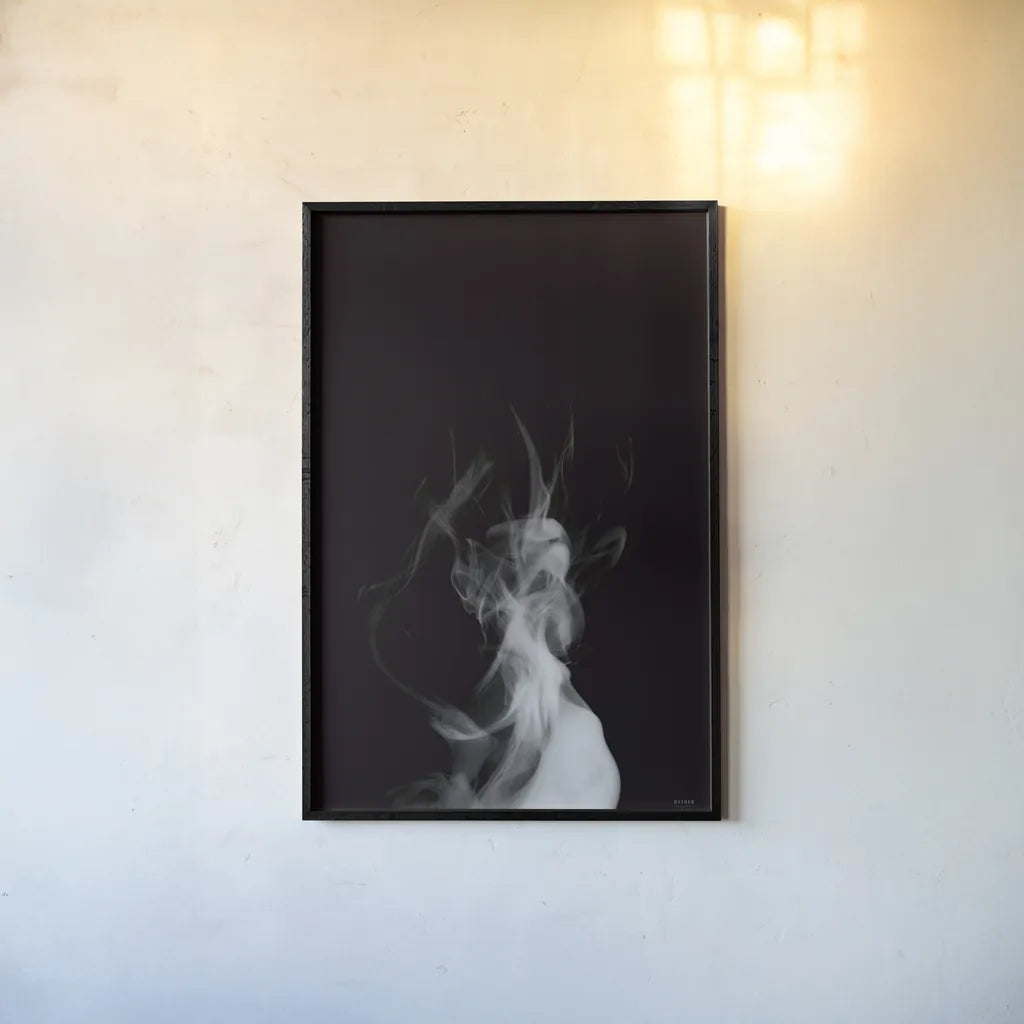 Smoke IV by Nathan Larson. shown as a paper print in a black flame. Available as a archival giclee rolled canvas, fine art paper, or poster print. SKU 77338h.