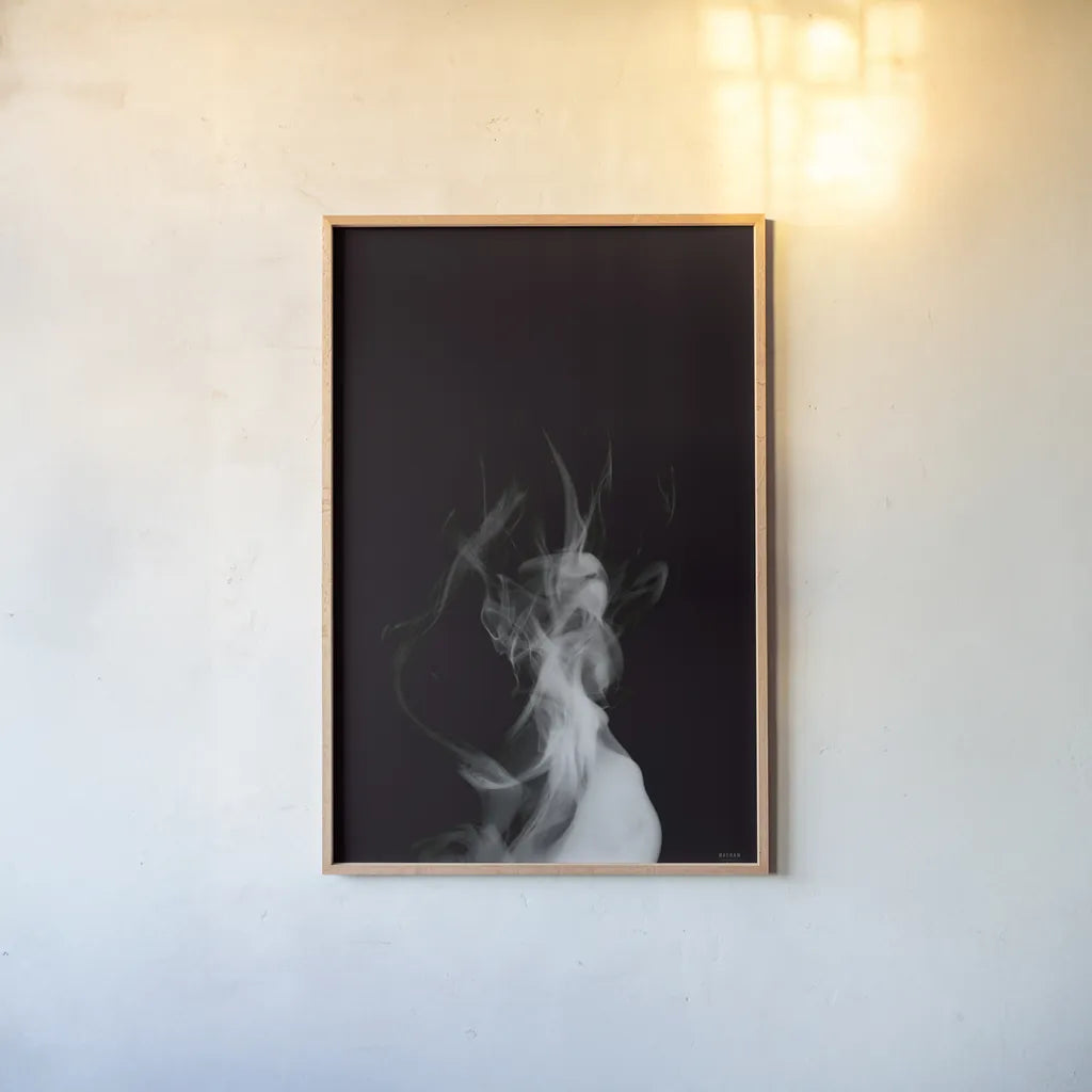 Smoke IV by Nathan Larson. shown as a paper print in a natural frame. Available as a archival giclee rolled canvas, fine art paper, or poster print. SKU 77338h.