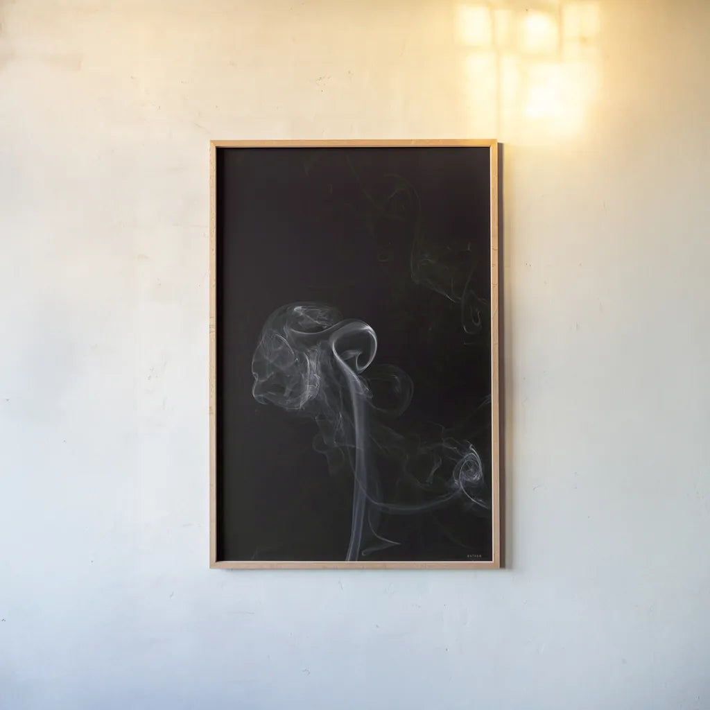 Smoke V by Nathan Larson. shown as a paper print in a natural frame. Available as a archival giclee rolled canvas, fine art paper, or poster print. SKU 77339h.