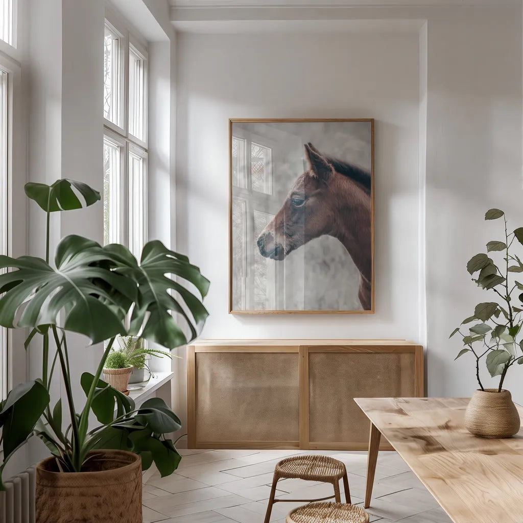 Son by Nathan Larson. shown as a print in a natural wood frame in a dining room. Available as a archival giclee rolled canvas, fine art paper, or poster print. SKU 98633h.