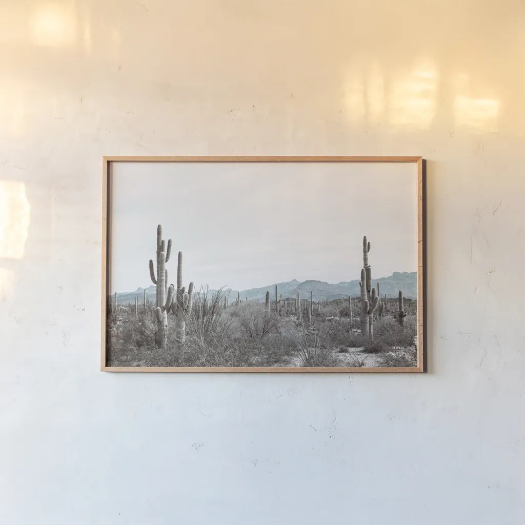 Sonoran Wonderland by Nathan Larson. shown as a paper print in a natural frame. Available as a archival giclee rolled canvas, fine art paper, or poster print. SKU 90439i.