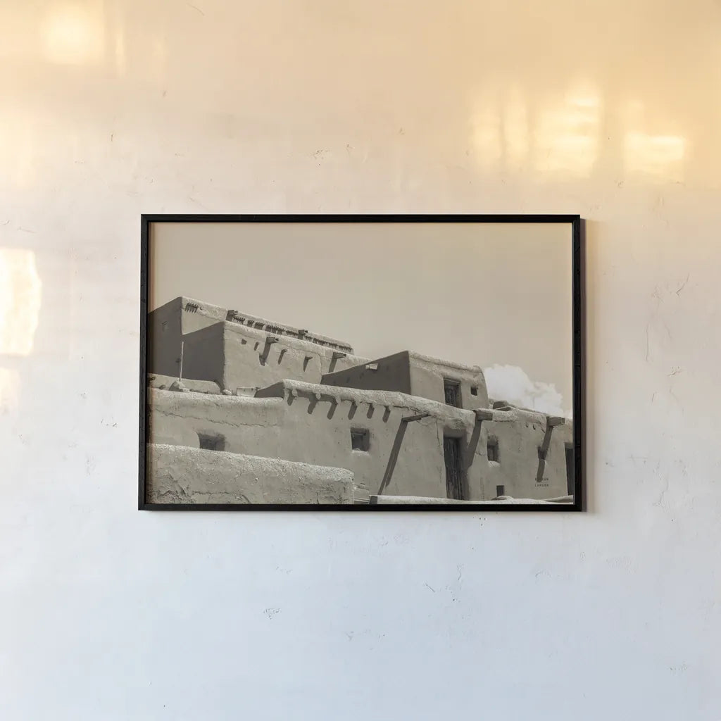 Southwest Adobe by Nathan Larson. shown as a paper print in a black flame. Available as a archival giclee rolled canvas, fine art paper, or poster print. SKU 77274i.