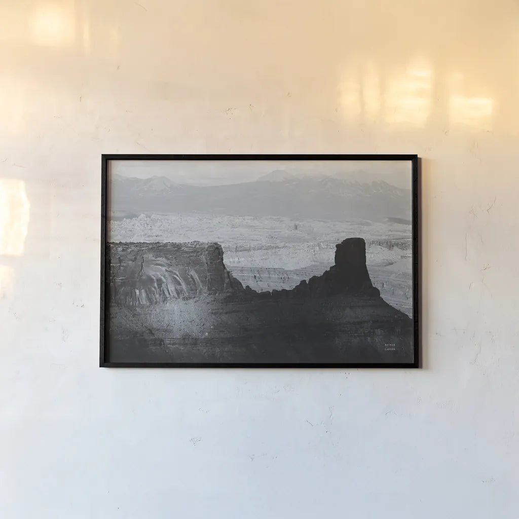 Southwest Sun BW by Nathan Larson. shown as a paper print in a black flame. Available as a archival giclee rolled canvas, fine art paper, or poster print. SKU 80633i.