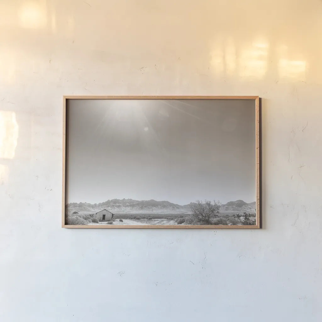 Southwestern Sun by Nathan Larson. shown as a paper print in a natural frame. Available as a archival giclee rolled canvas, fine art paper, or poster print. SKU 82725i.