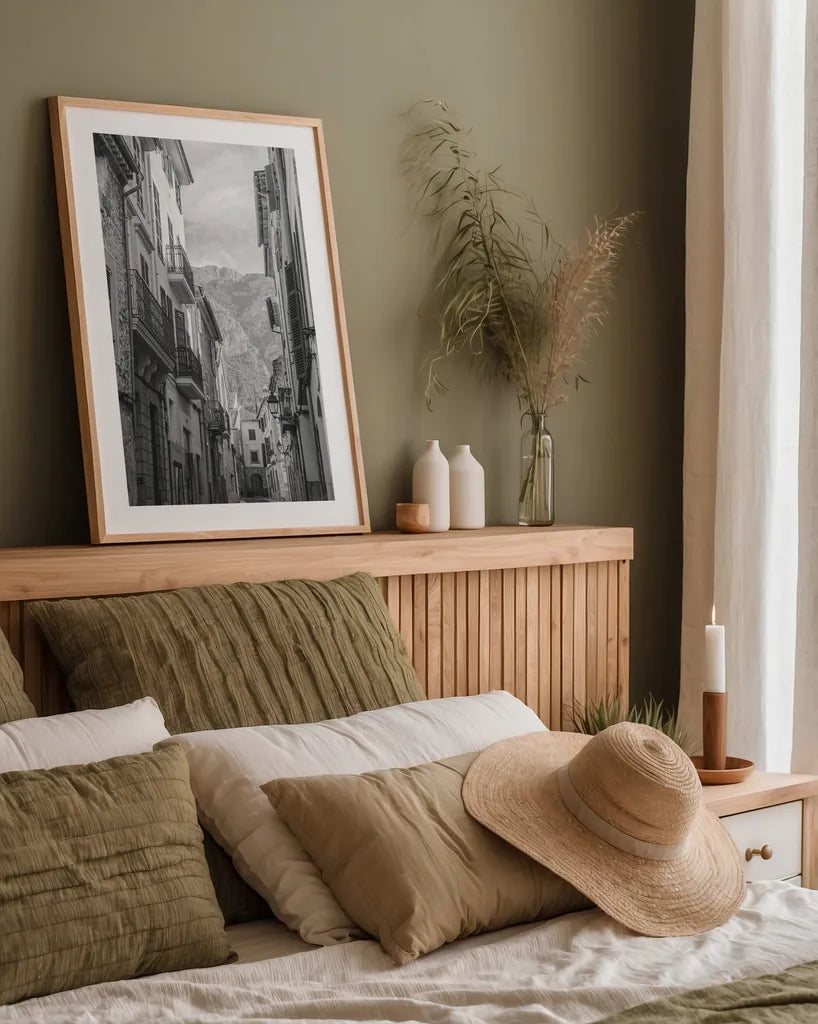 Spanish Islands BW by Nathan Larson. shown as a paper print in a natural frame. Available as a archival giclee rolled canvas, fine art paper, or poster print. SKU 90382h.