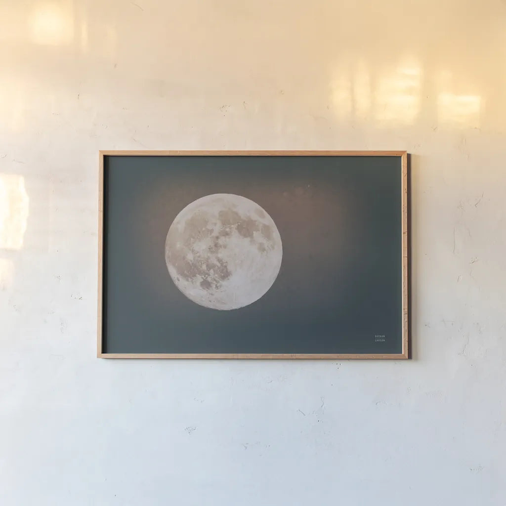Spring Moon Tones by Nathan Larson. shown as a paper print in a natural frame. Available as a archival giclee rolled canvas, fine art paper, or poster print. SKU 79406i.