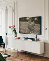 Stand Tall by Nathan Larson. shown as a framed stretched canvas in a living room above a console. Available as a archival giclee rolled canvas, fine art paper, or poster print. SKU 97953i.