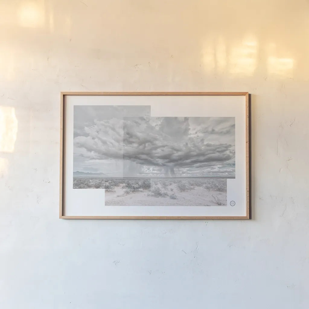 Storm Collage by Nathan Larson. shown as a paper print in a natural frame. Available as a archival giclee rolled canvas, fine art paper, or poster print. SKU 72701i.