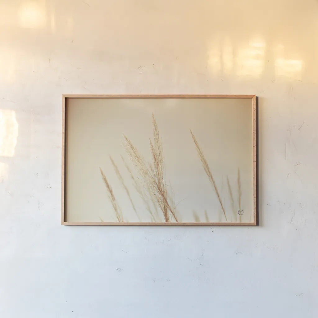 Summer Fields by Nathan Larson. shown as a paper print in a natural frame. Available as a archival giclee rolled canvas, fine art paper, or poster print. SKU 75475i.