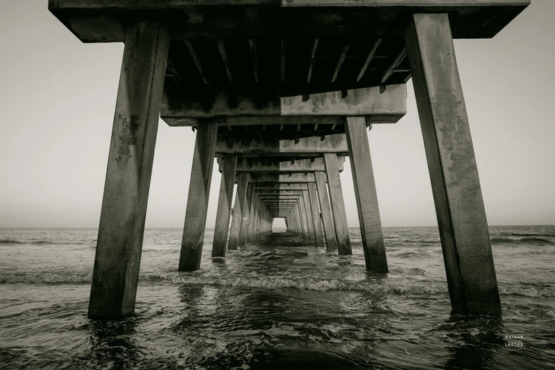 Sun Split Pier Sepia by Nathan Larson