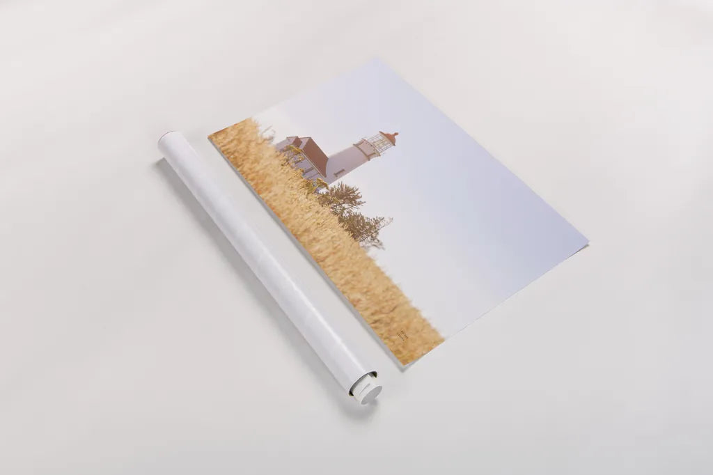 Sunny Day Lighthouse by Nathan Larson. shown as a rolled paper print. Available as archival giclee rolled canvas, fine art paper, or poster print. SKU 90176i.