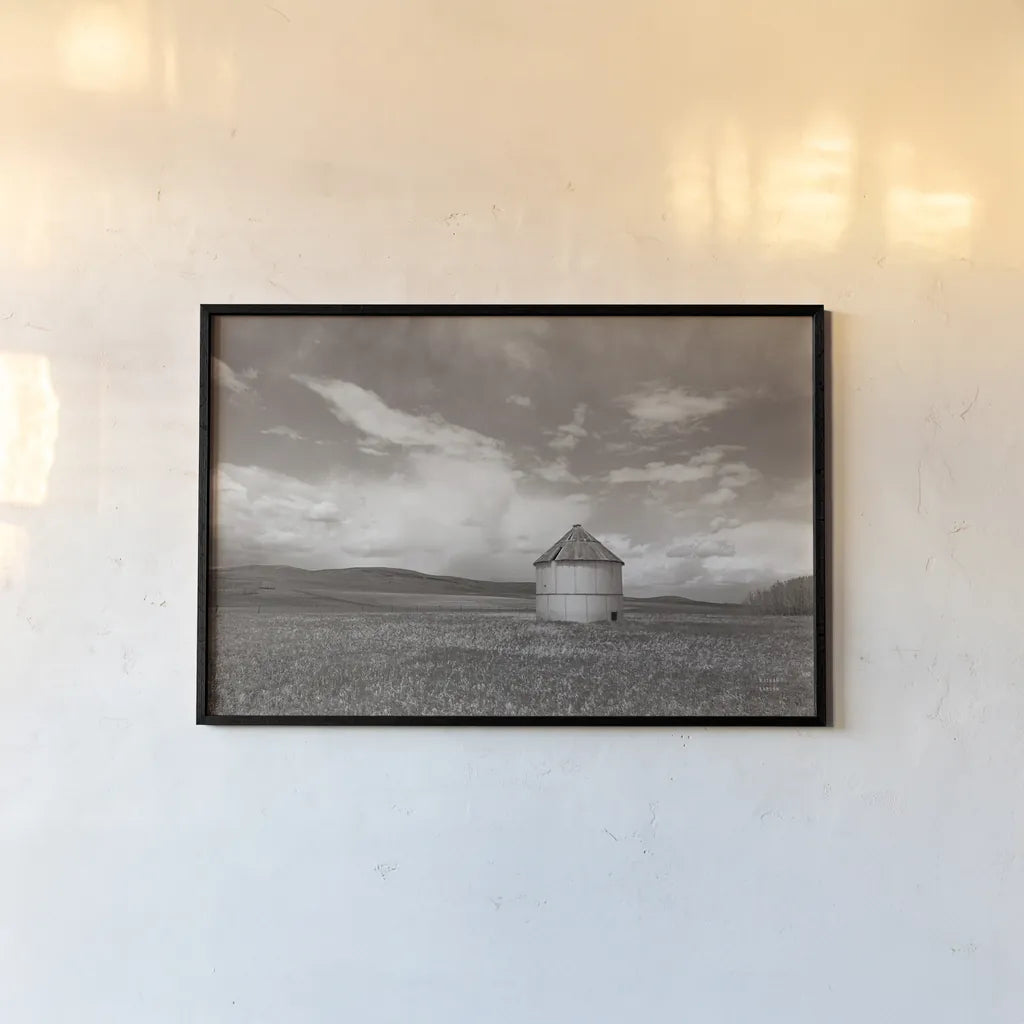 Sunny Pastures BW by Nathan Larson. shown as a paper print in a black flame. Available as a archival giclee rolled canvas, fine art paper, or poster print. SKU 84242i.