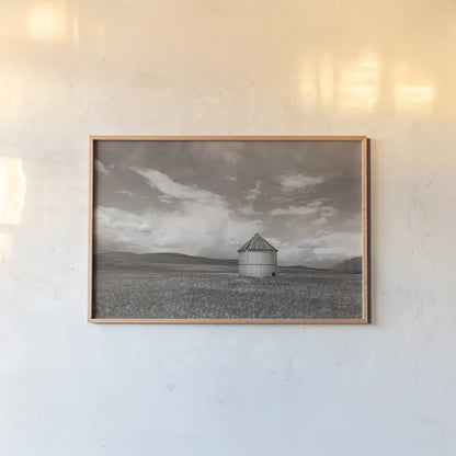 Sunny Pastures BW by Nathan Larson. shown as a paper print in a natural frame. Available as a archival giclee rolled canvas, fine art paper, or poster print. SKU 84242i.