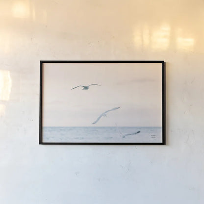 Sunset Flocks by Nathan Larson. shown as a paper print in a black flame. Available as a archival giclee rolled canvas, fine art paper, or poster print. SKU 82386i.