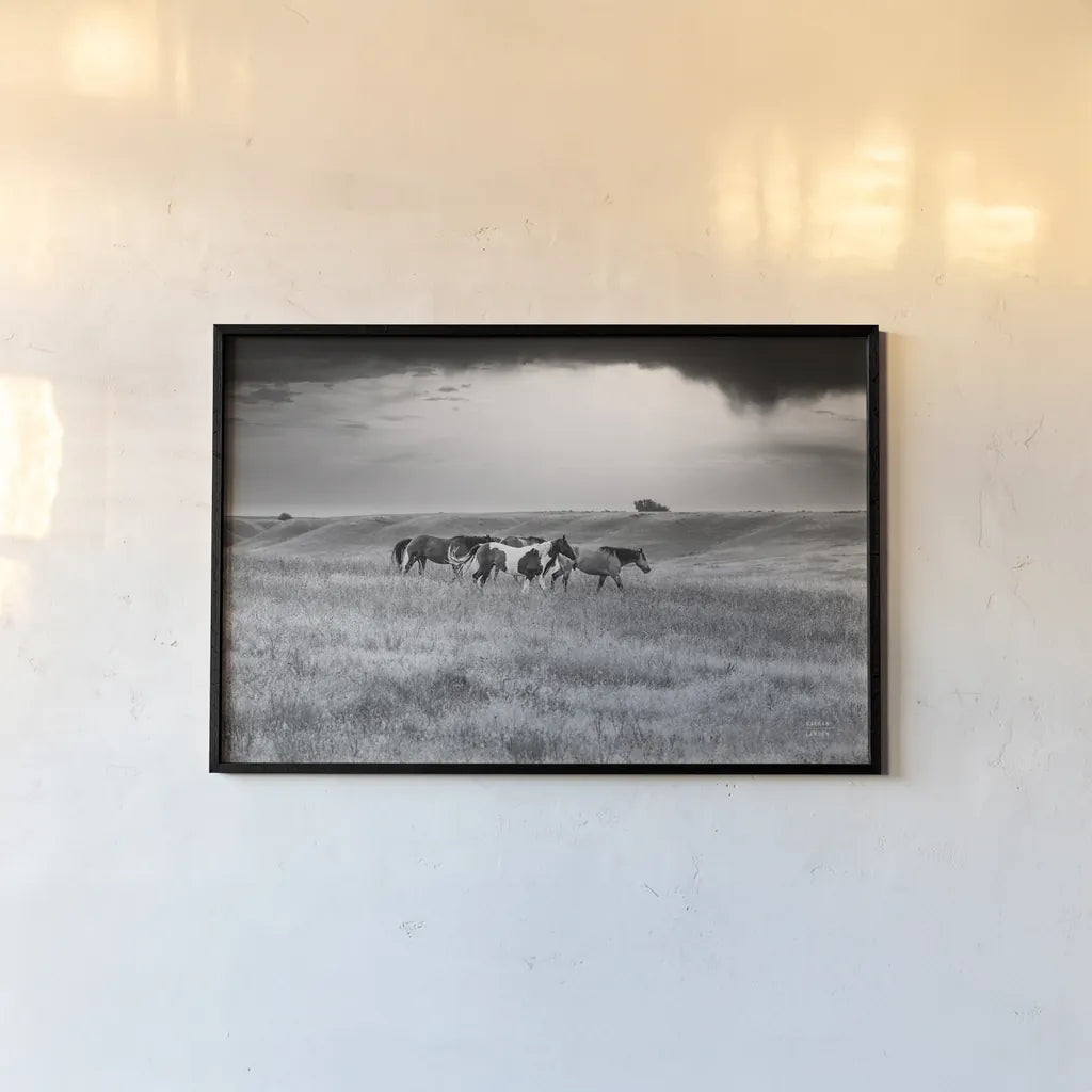 Sunset Rains by Nathan Larson. shown as a paper print in a black flame. Available as a archival giclee rolled canvas, fine art paper, or poster print. SKU 82420i.