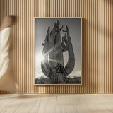 Sunset Saguaro by Nathan Larson. shown as over sized large wall art. Available as an archival giclee rolled canvas, fine art paper, or poster print. SKU 72030h.