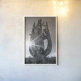 Sunset Saguaro by Nathan Larson. shown as a paper print in a white frame. Available as a archival giclee rolled canvas, fine art paper, or poster print. SKU 72030h.