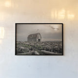 Sunset on Route 66 by Nathan Larson. shown as a paper print in a black flame. Available as a archival giclee rolled canvas, fine art paper, or poster print. SKU 98506i.