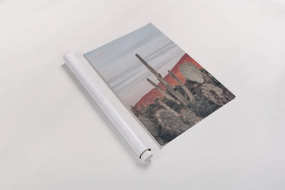 Sunsets and Saguaros II by Nathan Larson. shown as a rolled paper print. Available as archival giclee rolled canvas, fine art paper, or poster print. SKU 76430h.