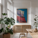 Texas Flag III by Nathan Larson. shown as a print in a natural wood frame in a dining room. Available as a archival giclee rolled canvas, fine art paper, or poster print. SKU 104029h.