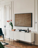 Textural III by Nathan Larson. shown as a framed stretched canvas in a living room above a console. Available as a archival giclee rolled canvas, fine art paper, or poster print. SKU 85843i.