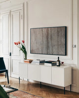 Textural XXII by Nathan Larson. shown as a framed stretched canvas in a living room above a console. Available as a archival giclee rolled canvas, fine art paper, or poster print. SKU 85870i.