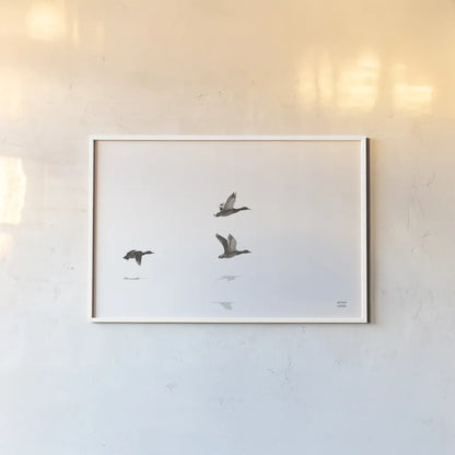 Three Departing by Nathan Larson. shown as a paper print in a white frame. Available as a archival giclee rolled canvas, fine art paper, or poster print. SKU 77894i.