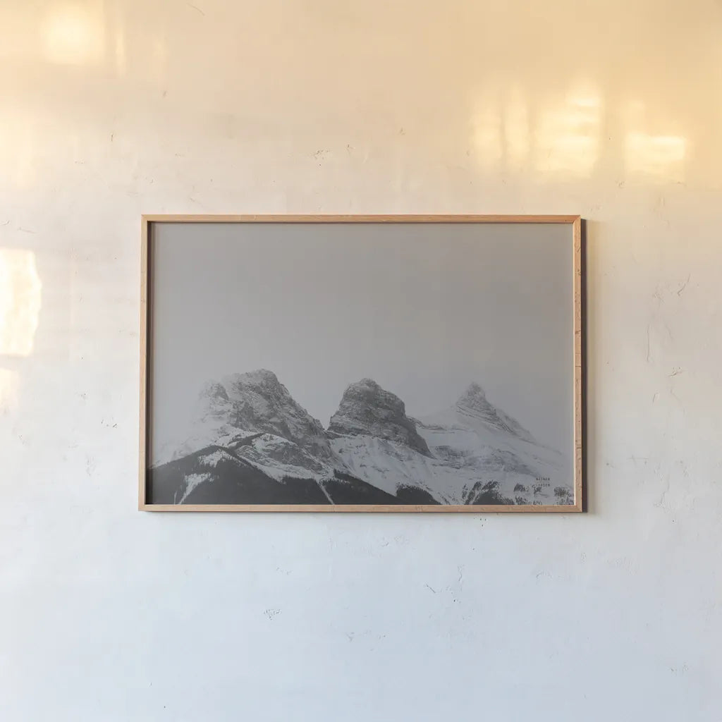 Three Sisters View by Nathan Larson. shown as a paper print in a natural frame. Available as a archival giclee rolled canvas, fine art paper, or poster print. SKU 86712i.
