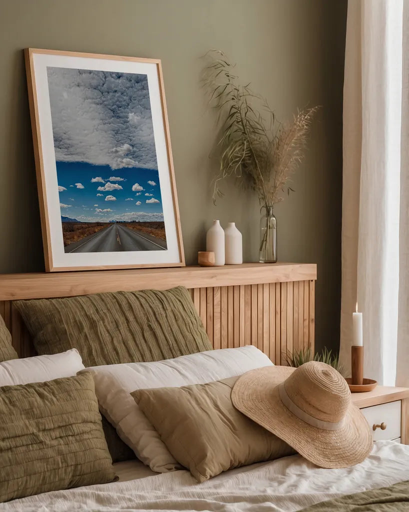 Tres Hermanas Clouds Color by Nathan Larson. shown as a paper print in a natural frame. Available as a archival giclee rolled canvas, fine art paper, or poster print. SKU 77277h.